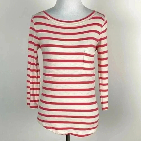 J Crew top size XXS Pink white striped 3/4 sleeve - Picture 10 of 10